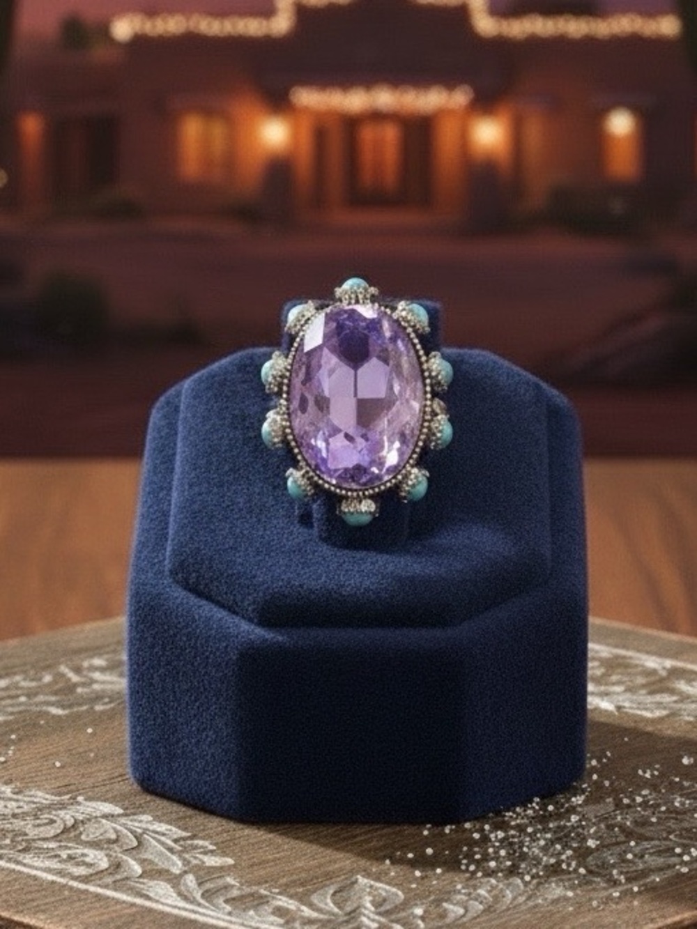 VINTAGE WESTERN Boho Purple Turquoise Statement Ring Coastal Cowgirl Glam Chic